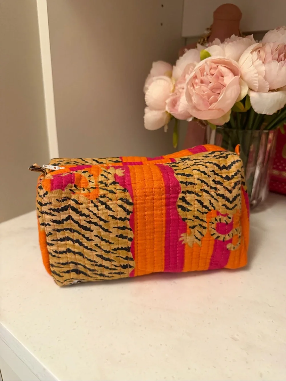 Creative Co-Op Tiger 🐅 NWOT Cotton Orange + Brown Quilted Women's zipper Pouch